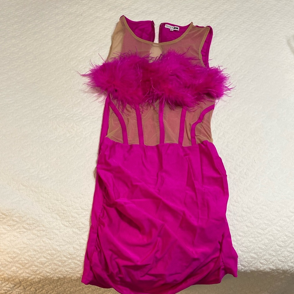 Hot Pink feather mini dress